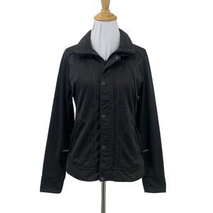 Oakley Jacket Womens S Small Black Regular Fit Snap Buttons Zip Up Purple Stitch